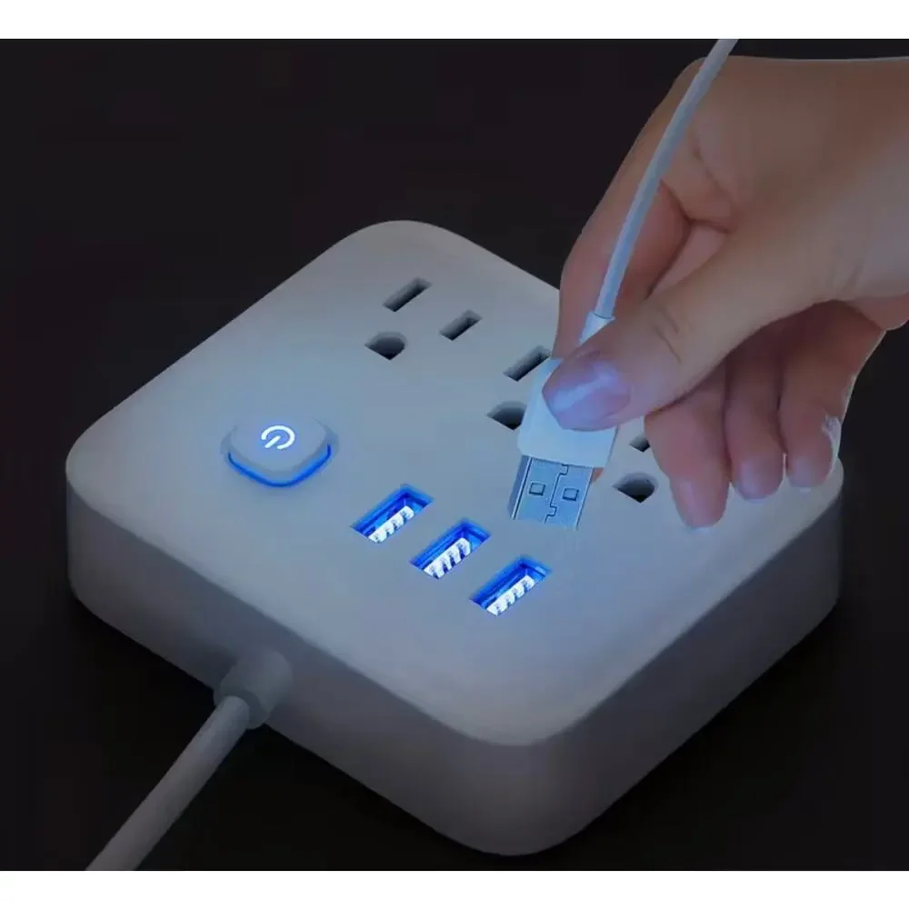 Power Strip Surge Protector 3 AC Outlets 3 illuminated USB Charging Station